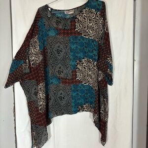 Sterling Styles Artsilk Kimono Top OS One Size Black‎ Multi Patchwork Artistic